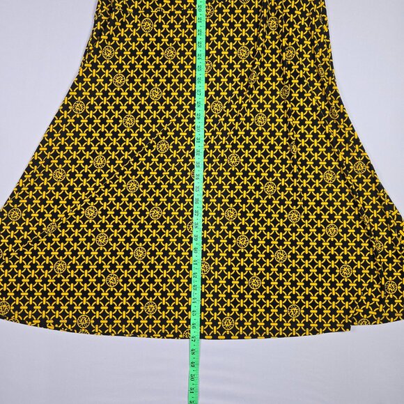 Anne Klein 16 Wrap Style Midi Maxi Dress Yellow Black Abstract Print Elegant - Picture 11 of 14